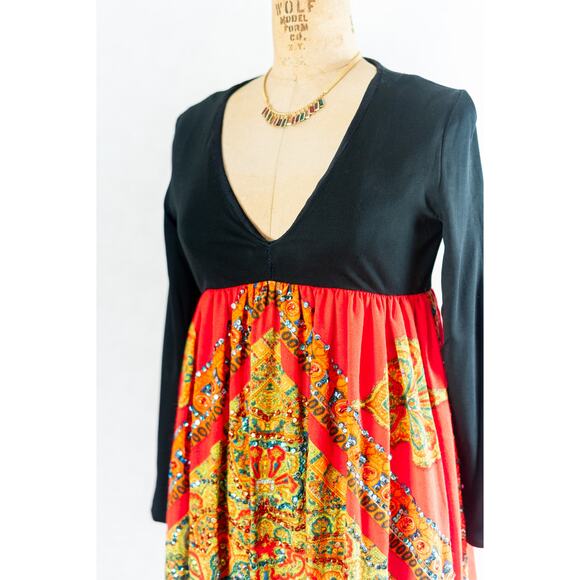 Vintage 70s Amazing Bohemian Groovy Empire Waist Hostess Dress, Saks 5th Ave. S - Picture 10 of 15
